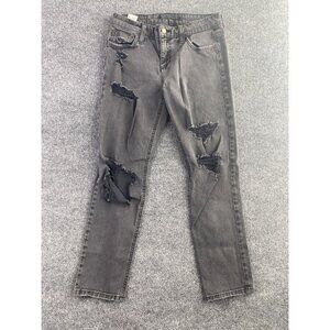 Joe's Ex-Lover Straight Crop Jeans Women's 24 Black Denim Mid Rise Destroyed